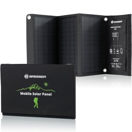 Bresser Cargador Solar Móvil Ultracompacto 21W con Salida USB y DC