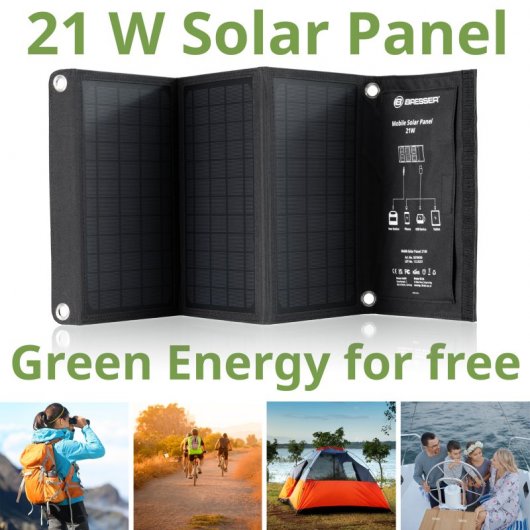 Bresser Cargador Solar Móvil Ultracompacto 21W con Salida USB y DC