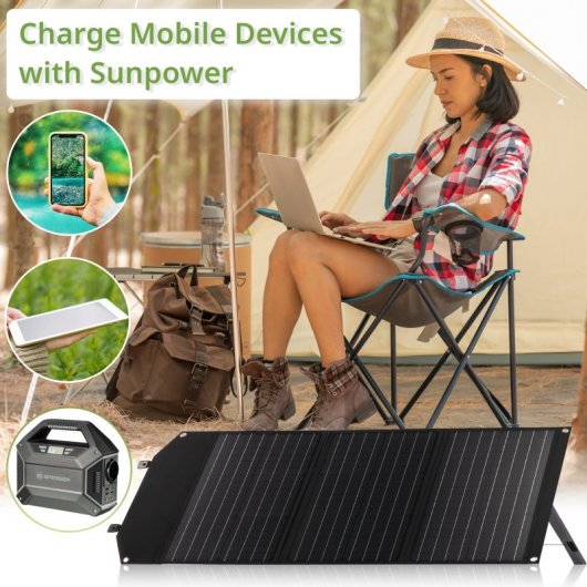 Bresser Cargador Solar Móvil Ultracompacto 60W con Salida USB y DC