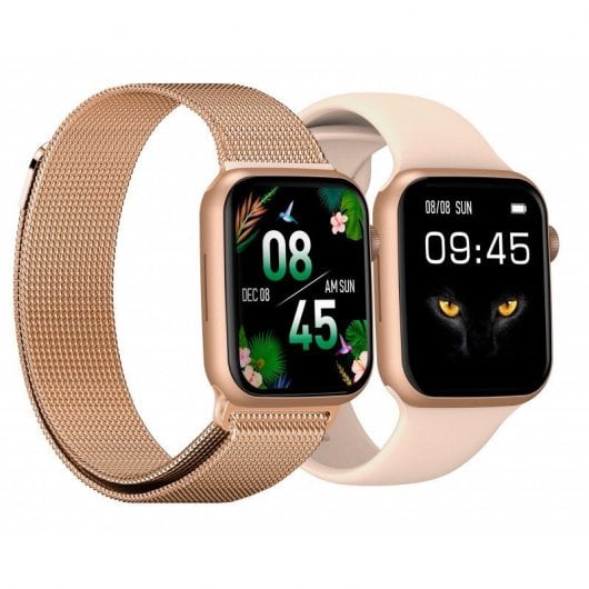 DCU Tecnologic Colorful 2 Reloj Smartwatch Dorado con Correas Metal Dorada y Silicona Rosa