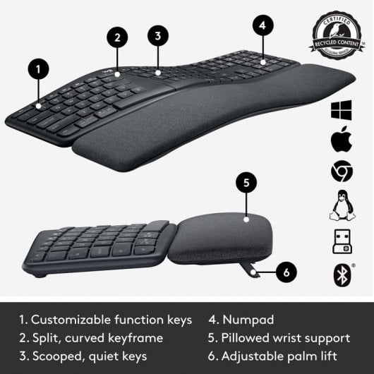 Logitech Ergo K860 For Business Teclado Inalámbrico Bluetooth Negro QWERTY UK