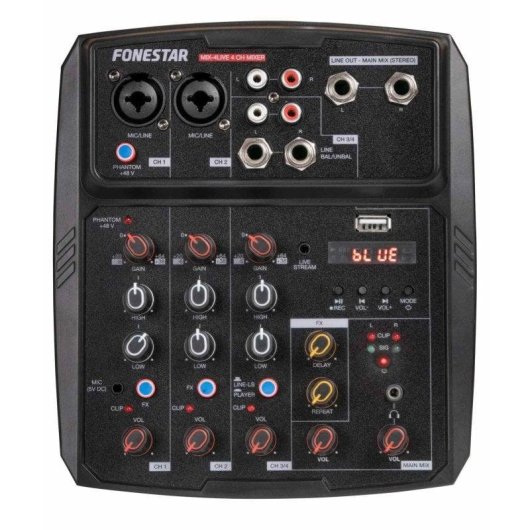 Mixer Stereo Fonestar MIX-4LIVE 4 Canali Bluetooth USB 5 V CC 2,1 A