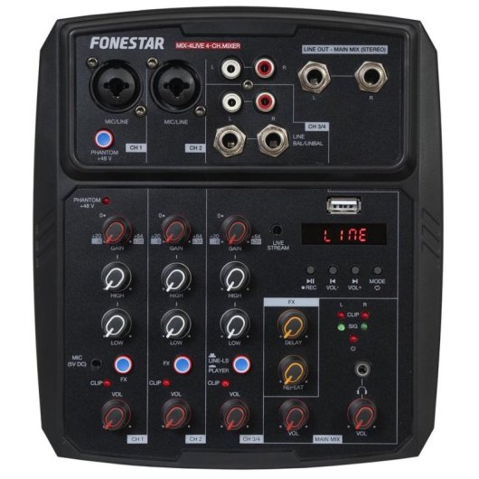 Mixer Stereo Fonestar MIX-4LIVE 4 Canali Bluetooth USB 5 V CC 2,1 A