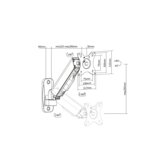 Equip Soporte de Pared para 1 Pantalla 17"-32" Brazo 334mm Muelle de Gas VESA 100x100 Máx 9Kg