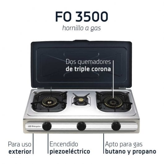 Orbegozo FO 3500 Fogão a Gás Butano/Propano 3 Zonas Aço Inoxidável