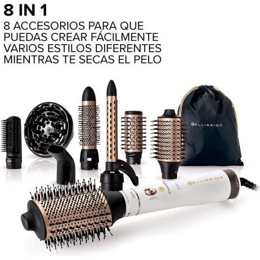 Bellissima Air Wonder Cepillo de Aire Caliente 8 en 1 con Tecnología de Iones 1000W