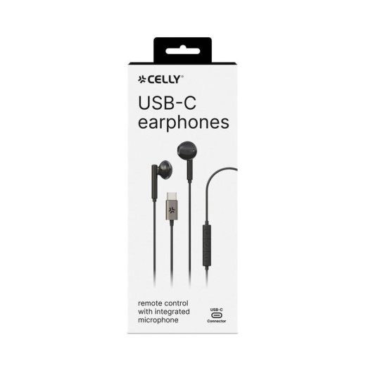Auriculares Celly UP1100 com cabo USB-C preto para chamadas e música
