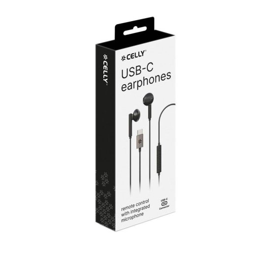 Auriculares Celly UP1100 com cabo USB-C preto para chamadas e música