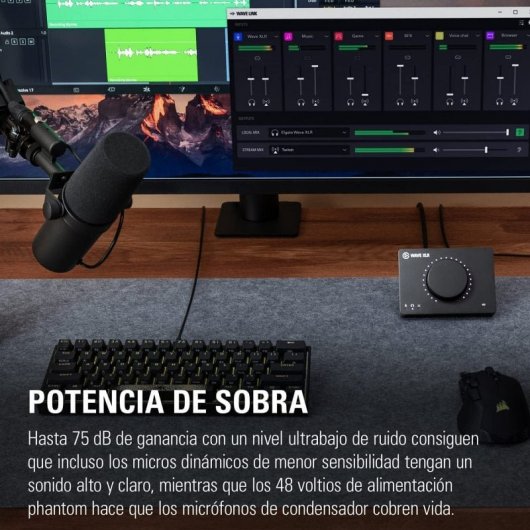 Microfono dinamico Elgato Wave DX + interfaccia microfono Wave XLR XLR/USB-C + cavo XLR Cavo microfono