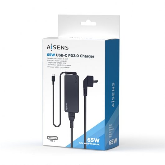 Aisens ASCH-1PD65D-BK Cargador de Portátil 1x USB Tipo-C 65W Negro