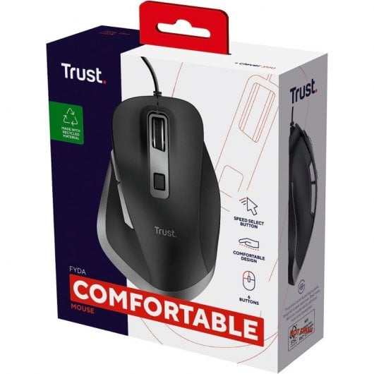 Trust Fyda Mouse ottico ergonomico Eco USB 5000 DPI Nero