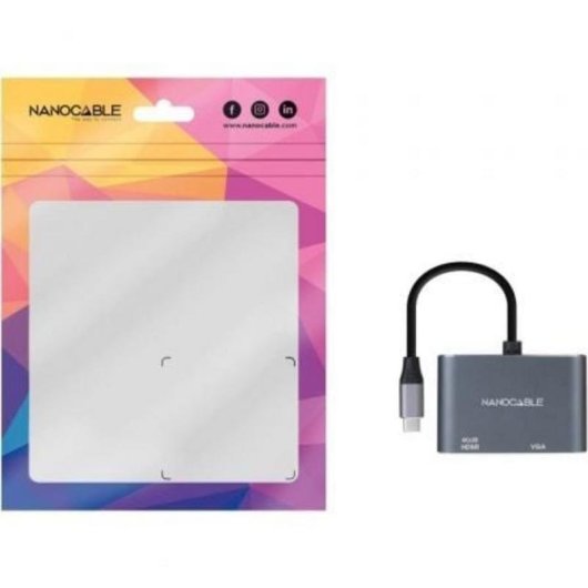 Nanocable 10.16.4303 USB-C auf HDMI/VGA Adapter 15 cm Grau