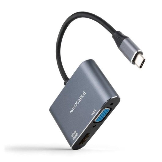 Nanocable 10.16.4303 USB-C auf HDMI/VGA Adapter 15 cm Grau