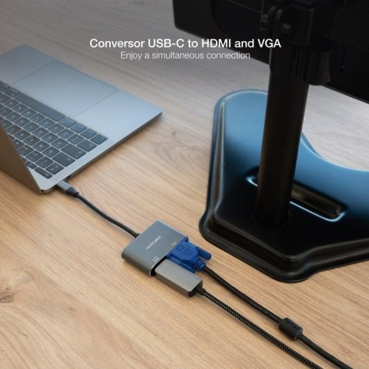 Nanocable 10.16.4303 USB-C auf HDMI/VGA Adapter 15 cm Grau