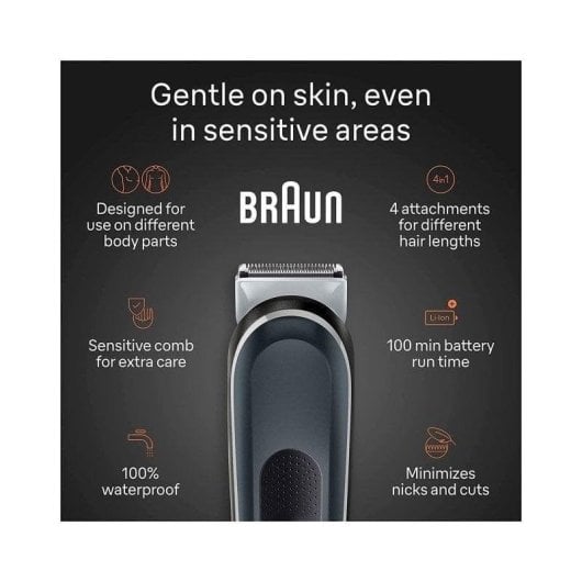 Máquina de Barbear Corporal Braun BodyGroomer BG5360 Recarregável 100min Seco e Molhado 3 Pentes