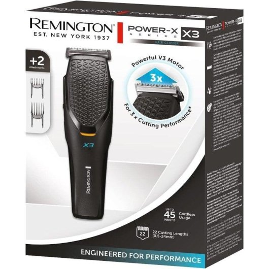 Tondeuse Homme Remington HC3000 Power X Series X3 sans Fil 22 Longueurs 45min 2 Sabots