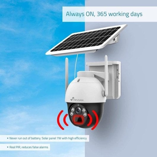 Câmera de vigilância Nivian 2K Visão Noturna Externa Detecção IA Áudio Bidirecional Painel Solar