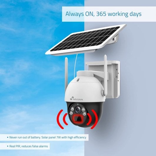Nivian Câmara de Vigilância 360º 4G SIM + Painel Solar 7W Bateria de Longa Duração
