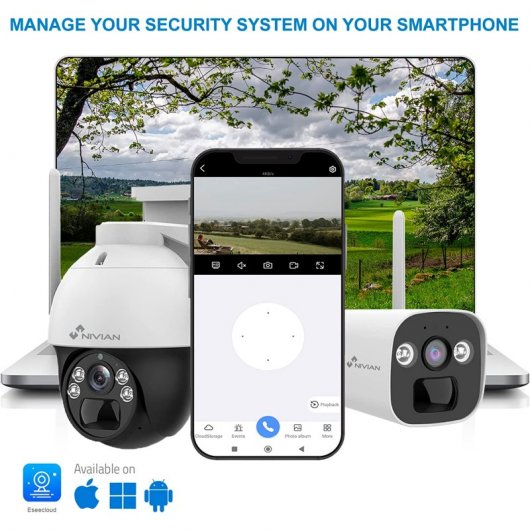 Nivian Câmara de Vigilância 360º 4G SIM + Painel Solar 7W Bateria de Longa Duração
