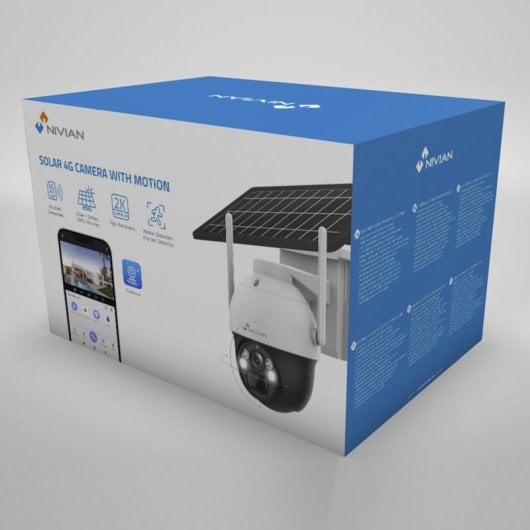 Nivian Cámara Vigilancia Seguridad 360º 4G SIM incluida Panel Solar 7W Batería Larga