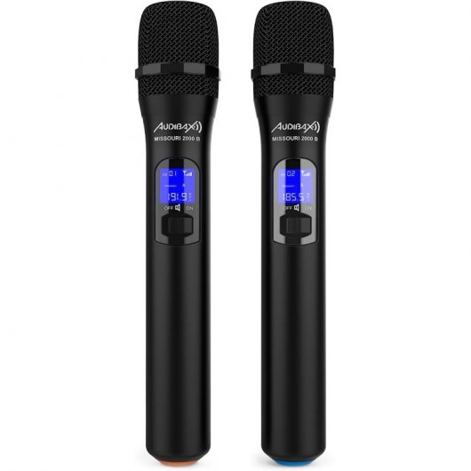 Système Micro Sans Fil Double UHF Audibax Missouri - 2 Micros Casque/lavaliers, Récepteur Rechargeable USB-C - Portée 50m, Autonomie 8h - Pour Conférences, Chant, événements