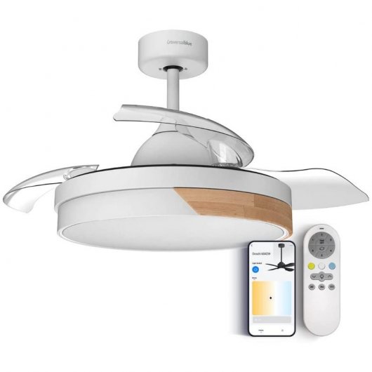 Universal Blue Oroshi 6042W Ventoinha de tecto com pás retrácteis e WiFi 35W Branco/Madeira