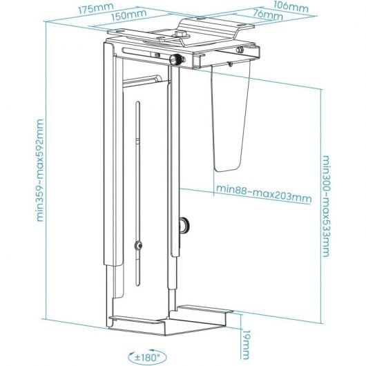 TooQ TQMUD01 Supporto CPU sotto tavolo/muro Max 10Kg