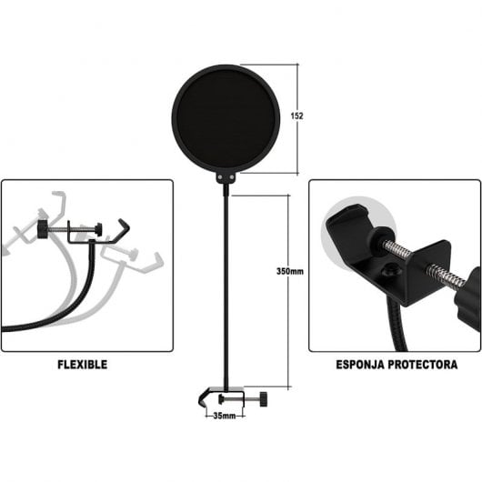 Audibax Filtro Anti-Pop de Nylon con Cuello Flexible para Micrófono