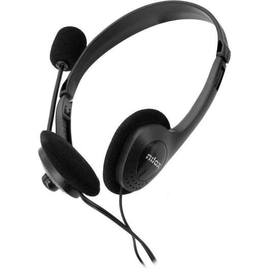 Auriculares Nilox con cable Jack 3.5 mm, micrófono ajustable, uso oficina, color negro