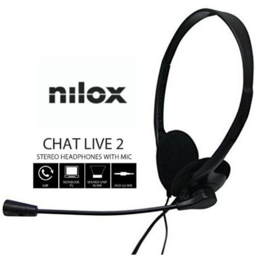 Auriculares Nilox con cable Jack 3.5 mm, micrófono ajustable, uso oficina, color negro