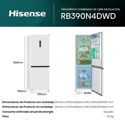 Hisense RB390N4DWD Frigorífico Combi No Frost D Blanco