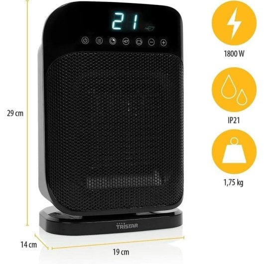 Aquecedor Cerâmico Tristar KA-5074 1800W Oscilante Portátil Display LED
