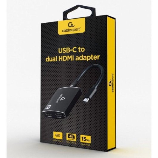 Adaptador USB-C a Doble HDMI Gembird A-CM-HDMIF2-01 4K 60Hz Negro