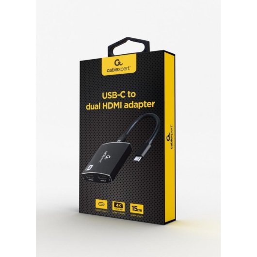 Adaptador USB-C a Doble HDMI Gembird A-CM-HDMIF2-01 4K 60Hz Negro