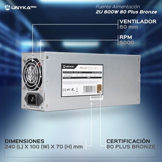 UNYKAch FLEX ATX 2U 600W 80+ Bronze Fonte de Alimentação
