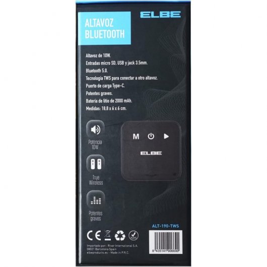Elbe ALT-190-TWS Coluna Portátil Bluetooth 10W Preta