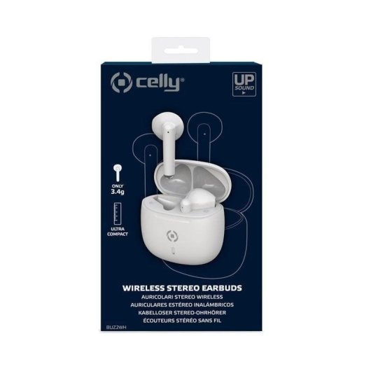 Auriculares Celly BUZ2 sem fios Bluetooth 5.3 TWS para chamadas e música brancos