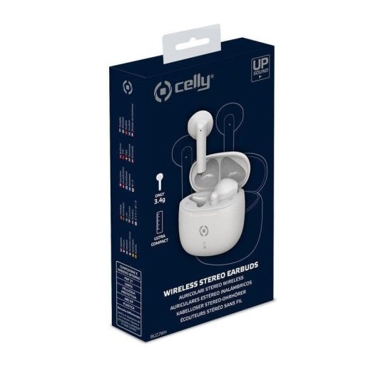 Auriculares Celly BUZ2 sem fios Bluetooth 5.3 TWS para chamadas e música brancos