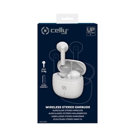 Auriculares Celly BUZ2 sem fios Bluetooth 5.3 TWS para chamadas e música brancos