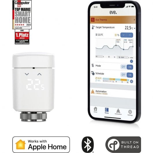 Eve Thermo Válvula de radiador inteligente com tecnologia Apple HomeKit e programações autónomas