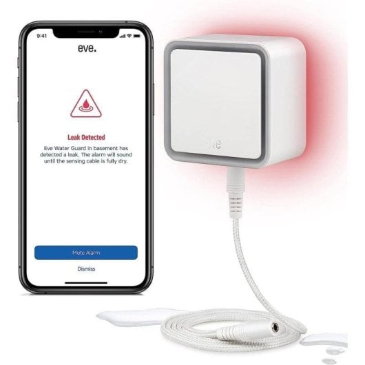Detector de vazamento de água Eve Water Guard 10EBZ8701 Apple HomeKit Bluetooth Thread Alerta Visual e Sonoro