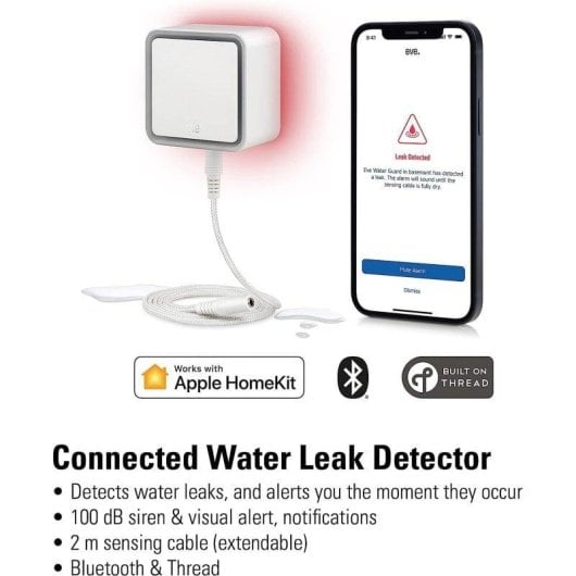 Detector de vazamento de água Eve Water Guard 10EBZ8701 Apple HomeKit Bluetooth Thread Alerta Visual e Sonoro