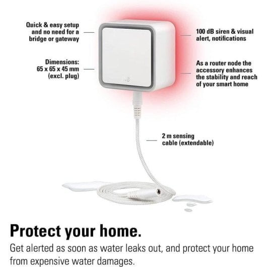 Detector de vazamento de água Eve Water Guard 10EBZ8701 Apple HomeKit Bluetooth Thread Alerta Visual e Sonoro