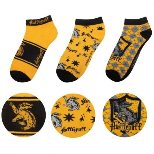 Conjunto de 3 meias Hufflepuff Cinereplicas Harry Potter