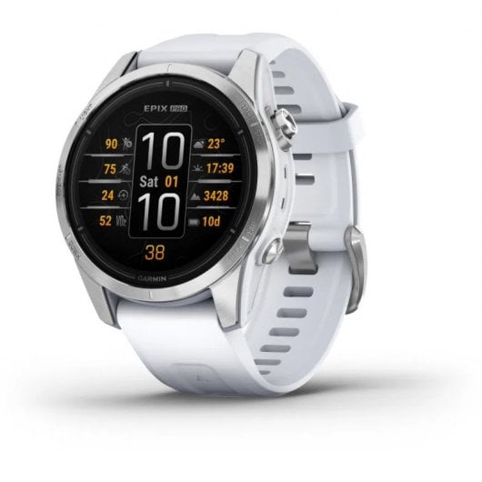 Orologio smartwatch Garmin epix Pro (Gen 2) edizione standard 42 mm argento con cinturino bianco