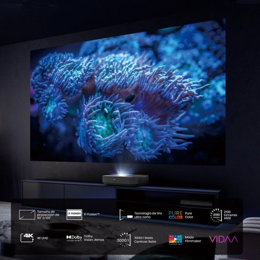 Hisense PL1SE Proyector de Alcance Ultracorto Láser ANSI DLP UltraHD 4K 2100 Lúmenes