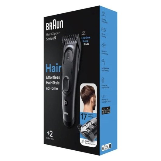 Braun Series 5 HC5330 Cortapelos Inalámbrico con 17 Ajustes de Longitud y 2 Peines