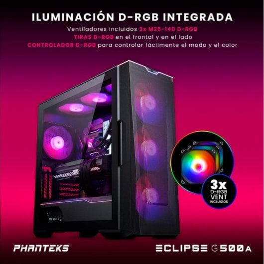 Phanteks Eclipse G500A DRGB Mid Tower in vetro temperato USB 3.0 Nero