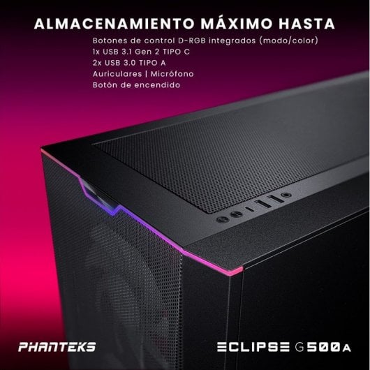 Phanteks Eclipse G500A DRGB Mid Tower Cristal Templado USB 3.0 Negra