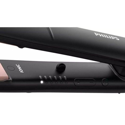 Prancha de Cabelo Cerâmica Queratina Philips Essential StraightCare BHS378 230ºC 6 Configurações Iónica Desligamento Automático Preto Rosa